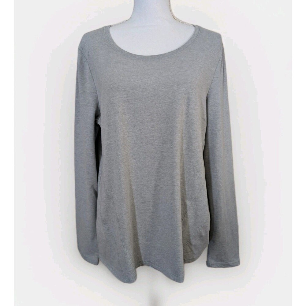 Kim Rogers Activewear Top Womens L Gray Long Sleeve Jersey Knit Stretch Pullover